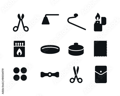 Candle Care Icon Set. Candle care tools. Solid icon set of Candl