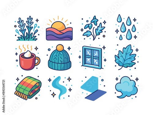 Frosty Dawn Icons. Frosty Dawn. Colorful isometric vector icons