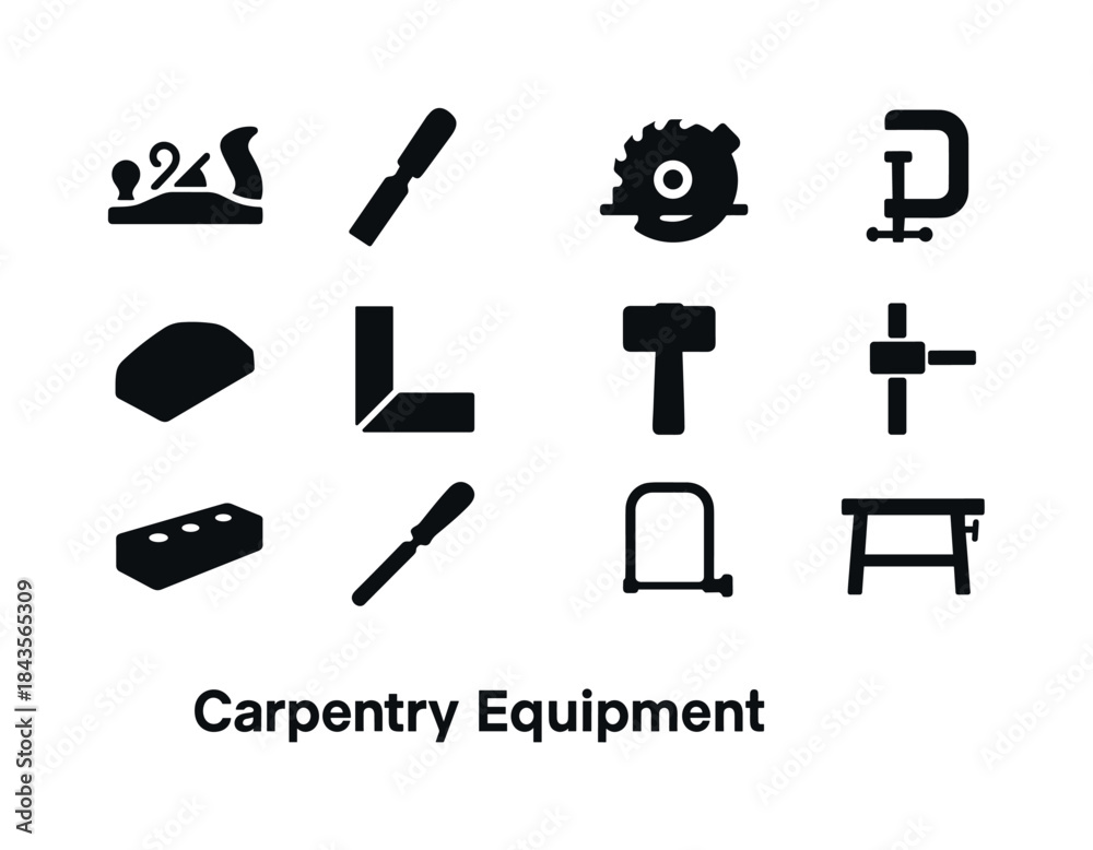 Fototapeta premium Carpentry Tools Icons. Carpentry Equipment. Solid icon set of Ca