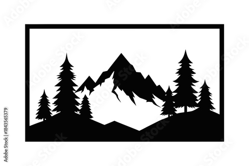 mountain range metal wall art, Laser cut file, Wall art vector illustration