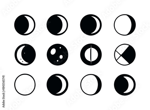 Lunar Logo Variations. Moon. Icon set. Set Logo of Moon: lunar e