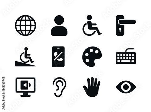 Universal Design Icons. Universal Design. Solid icon set of Univ