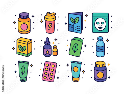 Colorful Wellness Icons. Wellness Section. Colorful isometric ve