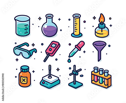 Colorful Chemical Equipment Icons. Chemical Equipment. Colorful