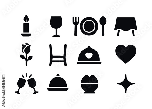 Candlelight Dinner Icons. Candlelight Dinner. Solid icon set of