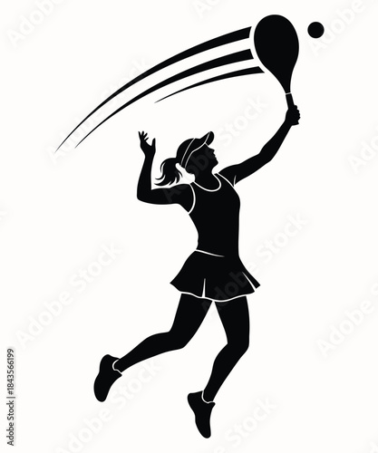Female tennis player serving silhouette in action graphic design