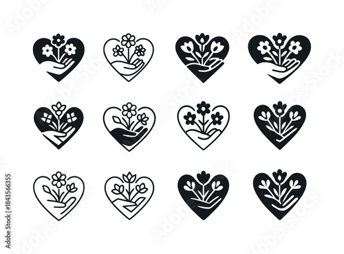 Floral Icon Set. Greet with flowers. Icon set. Set Logo of greet