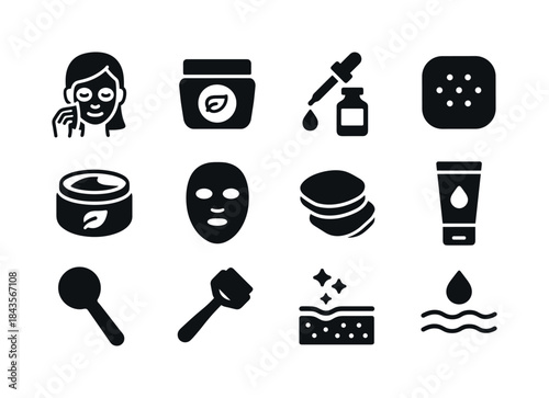 Skin Treatment Icons. Skin treatment. Solid icon set of skin tre