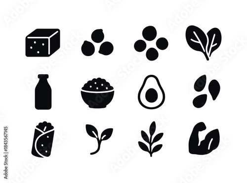 Plant-Based Icon Set. Plant-based eating. Solid icon set of plan