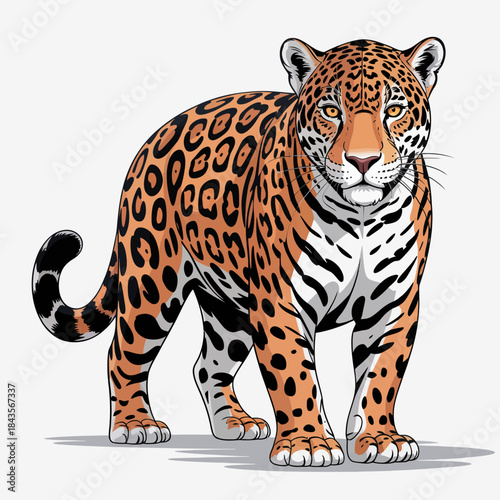 A striking illustration of a jaguar showcasing its distinctive coat and fierce expression, embodying strength and grace in the wild animal kingdom.