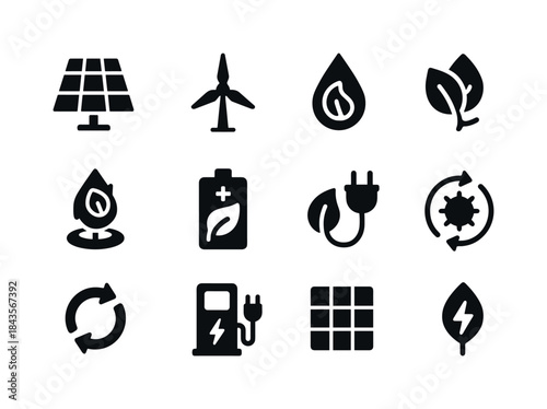 Renewable Energy Icons. Renewable energy movement. Solid icon se