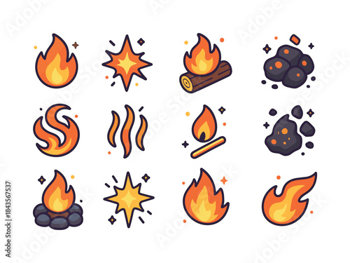 Fire Element Icons. Fire Elements. Colorful isometric vector ico