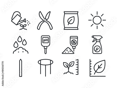 Plant Care Icons. Plant Care. Line icon set of Plant Care: water