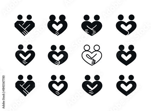 Emblematic Group Hug Variations. Group Hug. Icon set. Set Logo o