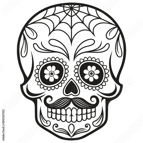 Black and White Calavera Design Ornamental Day of the Dead Skull