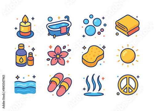 Relaxation Icons Grid. Relaxation. Colorful isometric vector ico
