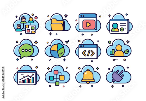 Colorful Cloud Icons. Cloud applications. Colorful isometric vec