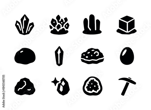 Mineral Icon Set. Mineral Wonders. Solid icon set of Mineral Won