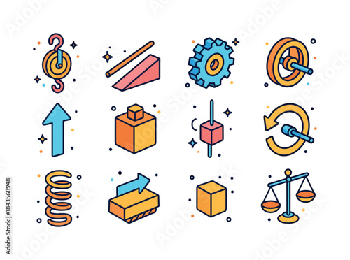 Isometric Mechanics Icons. Mechanics. Colorful isometric vector