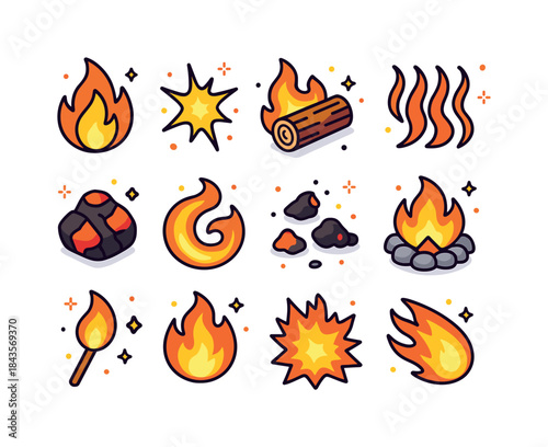 Fire Element Icons. Fire Elements. Colorful isometric vector ico
