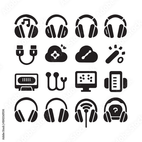 Audio and Music Technology Icon Set. Editable Stroke. Vector Illustration