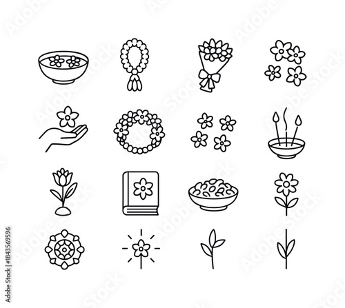 Flower Icon Illustrations. Flower greetings tradition. Line icon