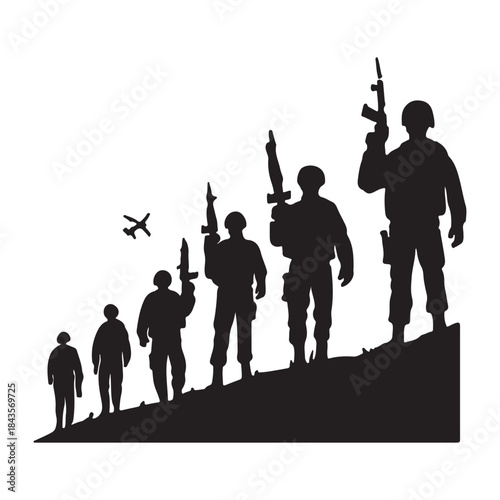 Military Soldier Silhouette with Rifle Isolated on White