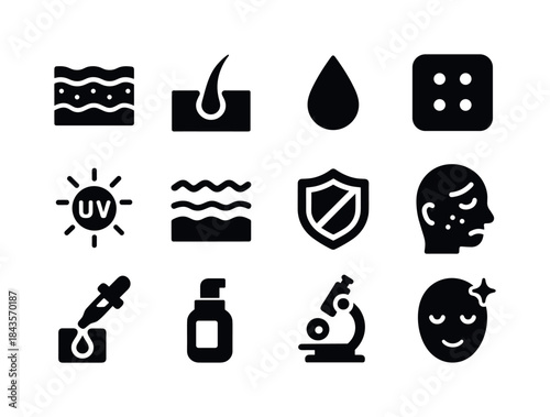 Dermatology Icon Set. Dermatology basics. Solid icon set of derm