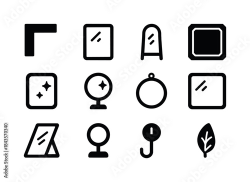 Icon Set_ Mirrors. Mirror corner. Solid icon set of mirror corne