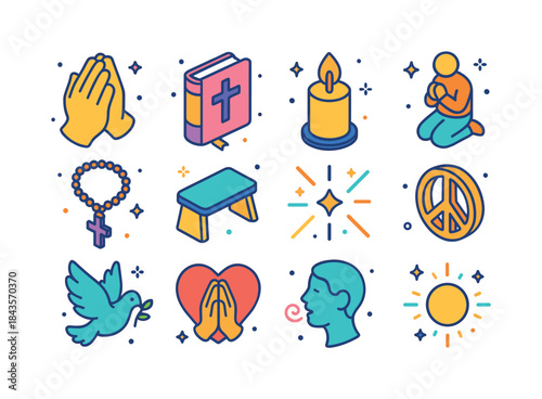 Prayer Life Icons. prayer life. Colorful isometric vector icons