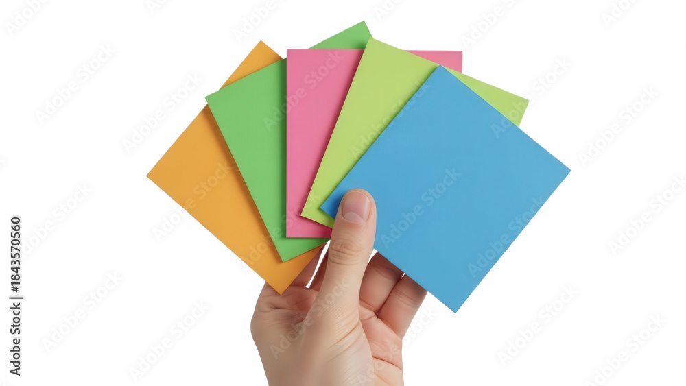 Fototapeta premium Hand Holding Color Cards Isolated On Transparent Background