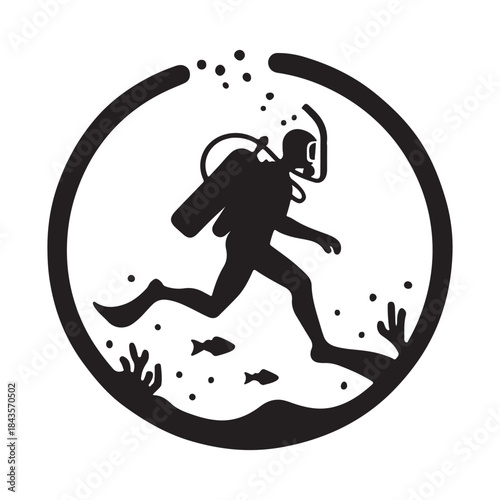 Scuba Diver Silhouette Swimming Underwater with Coral Reef