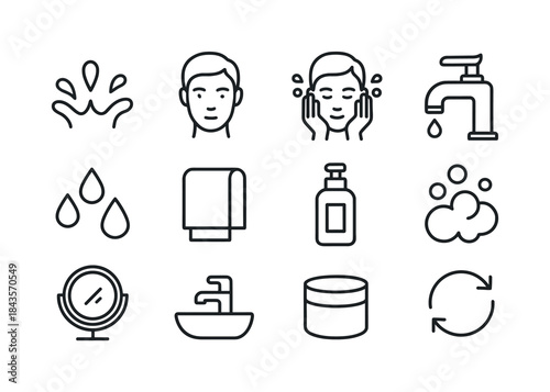 Face Washing Icons. Washing your face. Line icon set of washing