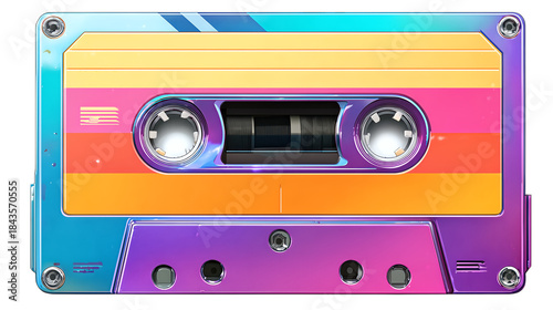 Retro cassette tape music audio analog recording vintage technology vibrant colors 80s 90s nostalgia mixtape player media sound storage on transparent background