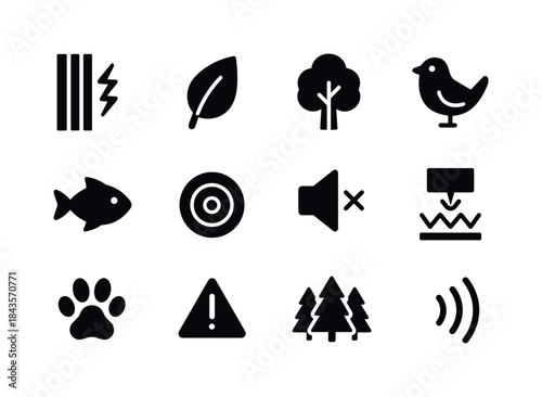 Eco Noise Icons. Eco Noise Solutions. Solid icon set of Eco Nois
