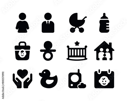 Parenthood Icons. Parents. Solid icon set of Parents: mom, dad,