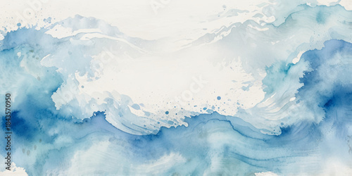 Watercolor surface ocean water wave, seamless blue water ocean wave background. Blue water ocean surfing wave.


