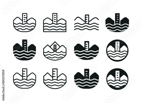 Flooded Valley Logos. flooded valley. Icon set. Set Logo of floo