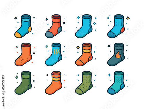 Colorful Work Socks Icons. Work socks. Colorful isometric vector