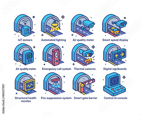 Smart Tunnel Icons. Smart Tunnels. Colorful isometric vector ico