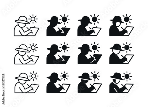 Sunny Day Sketch Icons. Sketching outside on a sunny day. Icon s
