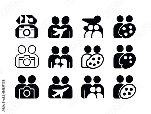 Couples' Hobby Icons. Couples sharing hobbies like photography,