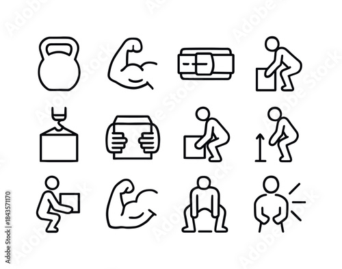 Heavy Lifting Icons. Heavy lifting. Line icon set of Heavy lifti