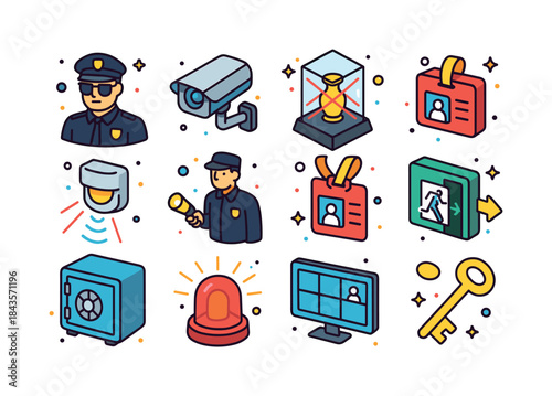 Museum Security Icons. Museum security. Colorful isometric vecto