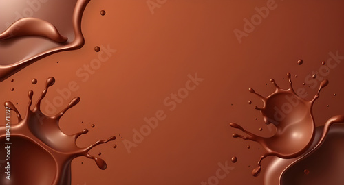 melted chocolate splash abstract background, chocolate liquid texture splash, creamy cocoa sauce backdrop, flowing melted chocolate design, dark chocolate liquid splash art, realistic chocolate sauce 