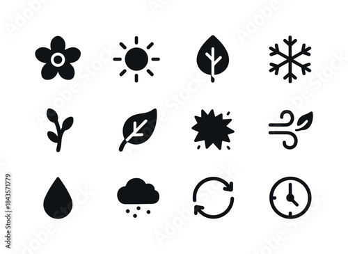 Seasonal Icons Grid. Glade seasons. Solid icon set of glade seas