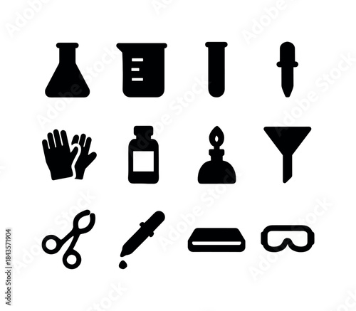 Lab Icon Set. Lab Materials. Solid icon set of Lab Materials: fl