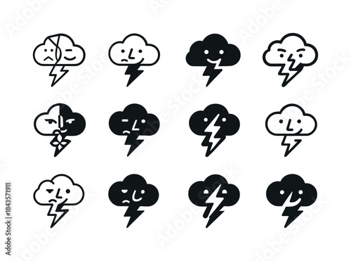 Weather Mood Logos. how weather affects mood. Icon set. Set Logo