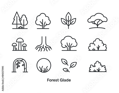 Forest Glade Icons. Forest Glade. Line icon set of Forest Glade: