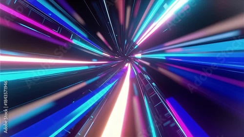 futuristic tunnel streams of digital light, neon glowing